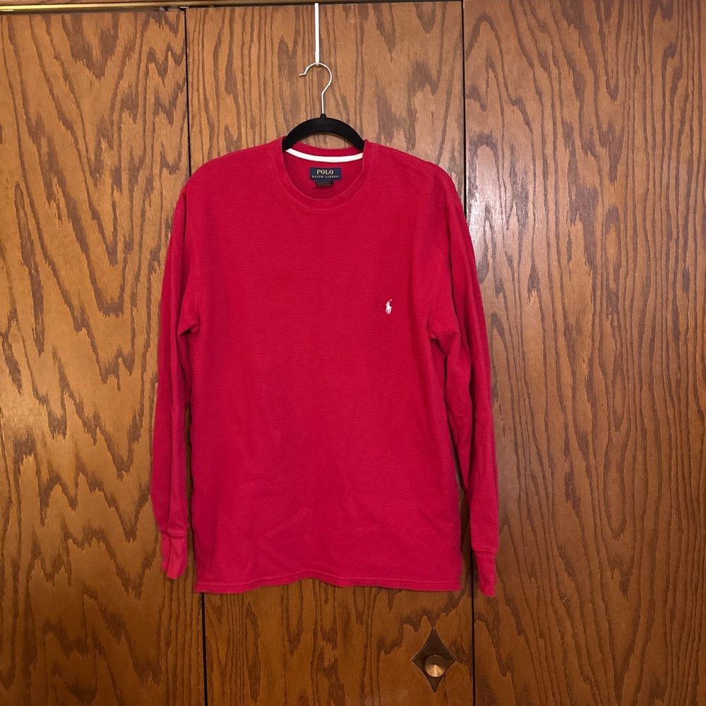 Polo Ralph Lauren Red Waffle Knit Thermal Shirt L Long Sleeve